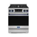 Gordon Ramsay by Thor Kitchen 3-Piece Appliance Package - 30-Inch Gas Range with Tilt Panel, 36-Inch Refrigerator, and Dishwasher in Stainless Steel with Blue Trim