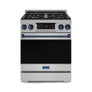 Gordon Ramsay by Thor Kitchen 3-Piece Appliance Package - 30-Inch Gas Range with Liquid Propane Kit, Tilt Panel, 36-Inch Refrigerator, and Dishwasher in Stainless Steel with Blue Trim