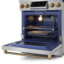 Gordon Ramsay by Thor Kitchen 3-Piece Appliance Package - 30-Inch Gas Range with Tilt Panel, 36-Inch Refrigerator, and Dishwasher in Stainless Steel with Bronze Trim