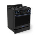Gordon Ramsay by Thor Kitchen 3-Piece Appliance Package - 30-Inch Gas Range with Liquid Propane Kit, Tilt Panel, 36-Inch Refrigerator, and Dishwasher in Black with Blue Trim