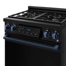 Gordon Ramsay by Thor Kitchen 3-Piece Appliance Package - 30-Inch Gas Range with Liquid Propane Kit, Tilt Panel, 36-Inch Refrigerator, and Dishwasher in Black with Blue Trim