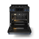 Gordon Ramsay by Thor Kitchen 3-Piece Appliance Package - 30-Inch Gas Range with Liquid Propane Kit, Tilt Panel, 36-Inch Refrigerator, and Dishwasher in Black with Blue Trim