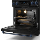 Gordon Ramsay by Thor Kitchen 3-Piece Appliance Package - 30-Inch Gas Range with Liquid Propane Kit, Tilt Panel, 36-Inch Refrigerator, and Dishwasher in Black with Blue Trim
