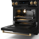 Gordon Ramsay by Thor Kitchen 3-Piece Appliance Package - 30-Inch Gas Range with Tilt Panel, 36-Inch Refrigerator, and Dishwasher in Black with Bronze Trim