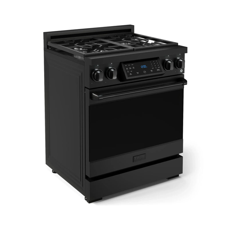 Thor Kitchen Gordon Ramsay 3-Piece Appliance Package - 30-Inch Gas Range with Tilt Panel, 36-Inch Refrigerator, and Dishwasher in Black