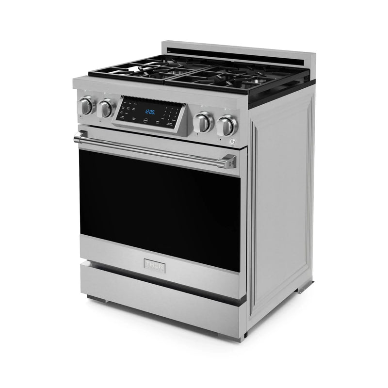 Gordon Ramsay by Thor Kitchen 3-Piece Appliance Package - 30-Inch Gas Range with Liquid Propane Kit, Tilt Panel, 36-Inch Refrigerator, and Dishwasher in Stainless Steel