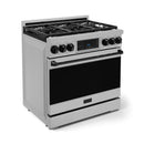 Gordon Ramsay by Thor Kitchen 3-Piece Appliance Package - 36-Inch Gas Range with Liquid Propane Kit, Tilt Panel, 36-Inch Refrigerator, and Dishwasher in Stainless Steel with Black Trim