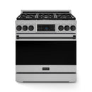 Gordon Ramsay by Thor Kitchen 3-Piece Appliance Package - 36-Inch Gas Range with Liquid Propane Kit, Tilt Panel, 36-Inch Refrigerator, and Dishwasher in Stainless Steel with Black Trim