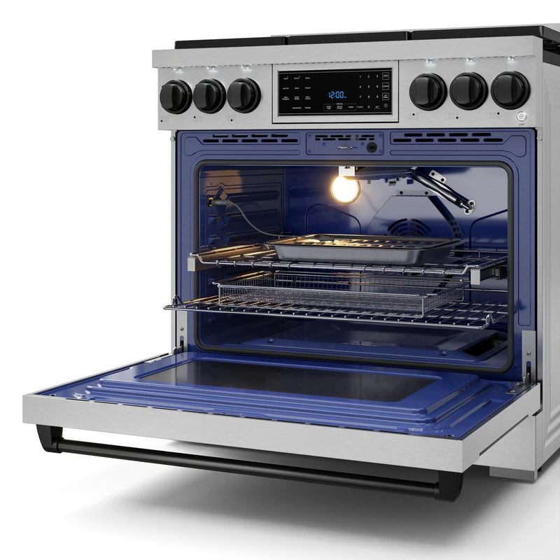 Thor Kitchen Gordon Ramsay Series 36-Inch Professional Gas Range with Tilt Panel Touch Control in Stainless Steel with Black Trim (RSG36-BLK)