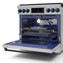 Gordon Ramsay by Thor Kitchen 3-Piece Appliance Package - 36-Inch Gas Range with Liquid Propane Kit, Tilt Panel, 36-Inch Refrigerator, and Dishwasher in Stainless Steel with Blue Trim