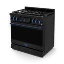 Gordon Ramsay by Thor Kitchen 3-Piece Appliance Package - 36-Inch Gas Range with Liquid Propane Kit, Tilt Panel, 36-Inch Refrigerator, and Dishwasher in Black with Blue Trim