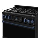 Gordon Ramsay by Thor Kitchen 3-Piece Appliance Package - 36-Inch Gas Range with Liquid Propane Kit, Tilt Panel, 36-Inch Refrigerator, and Dishwasher in Black with Blue Trim