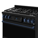 Gordon Ramsay by Thor Kitchen 3-Piece Appliance Package - 36-Inch Gas Range with Tilt Panel, 36-Inch Refrigerator, and Dishwasher in Black with Blue Trim