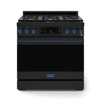 Gordon Ramsay by Thor Kitchen 36-Inch Professional Gas Range with Liquid Propane Kit, and Tilt Panel Touch Control and 6.0 Cu. Ft. Self Clean Oven in Black with Navy Blue Trim (RSG36B-BLU-LP)