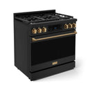 Gordon Ramsay by Thor Kitchen 3-Piece Appliance Package - 36-Inch Gas Range with Liquid Propane Kit, Tilt Panel, 36-Inch Refrigerator, and Dishwasher in Black with Bronze Trim
