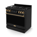 Gordon Ramsay by Thor Kitchen 3-Piece Appliance Package - 36-Inch Gas Range with Liquid Propane Kit, Tilt Panel, 36-Inch Refrigerator, and Dishwasher in Black with Bronze Trim