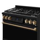 Gordon Ramsay by Thor Kitchen 3-Piece Appliance Package - 36-Inch Gas Range with Tilt Panel, 36-Inch Refrigerator, and Dishwasher in Black with Bronze Trim