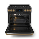 Gordon Ramsay by Thor Kitchen 3-Piece Appliance Package - 36-Inch Gas Range with Tilt Panel, 36-Inch Refrigerator, and Dishwasher in Black with Bronze Trim