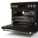 Gordon Ramsay by Thor Kitchen 3-Piece Appliance Package - 36-Inch Gas Range with Tilt Panel, 36-Inch Refrigerator, and Dishwasher in Black with Bronze Trim