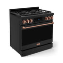 Gordon Ramsay by Thor Kitchen 3-Piece Appliance Package - 36-Inch Gas Range with Tilt Panel, 36-Inch Refrigerator, and Dishwasher in Black with Rose Gold Trim