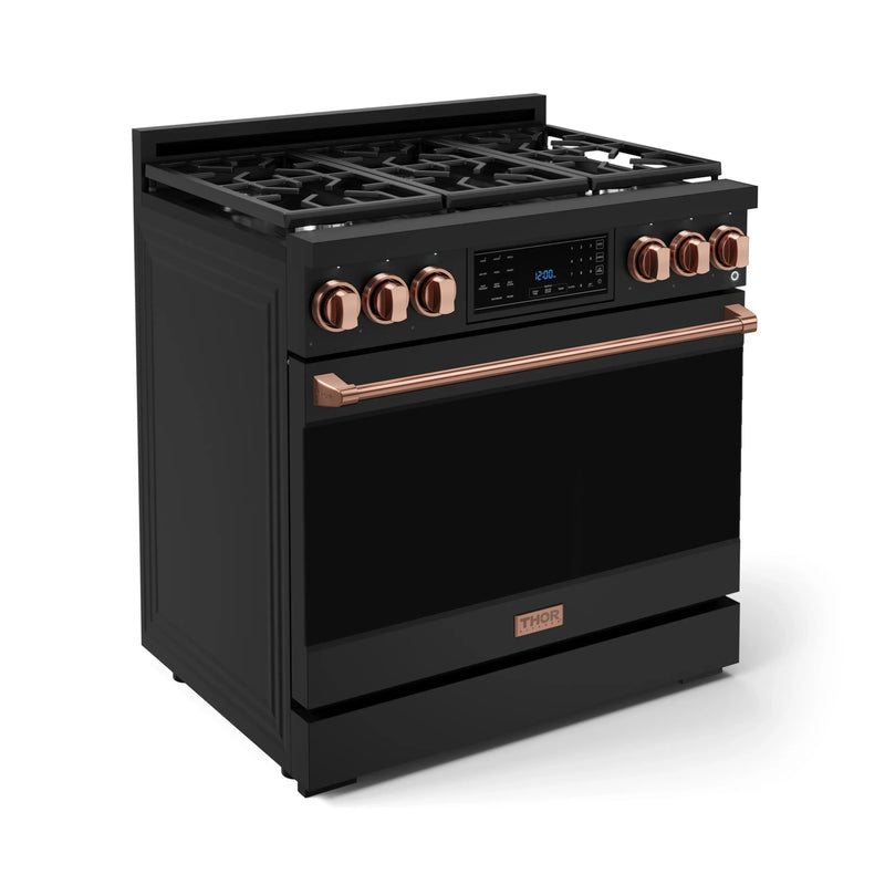 Gordon Ramsay by Thor Kitchen 36-Inch Professional Natural Gas Range with Tilt Panel Touch Control and 6.0 Cu. Ft. Self Clean Oven in Black with Rose Gold Trim (RSG36B-RSG)