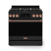 Gordon Ramsay by Thor Kitchen 36-Inch Professional Gas Range with Liquid Propane Kit, and Tilt Panel Touch Control and 6.0 Cu. Ft. Self Clean Oven in Black with Rose Gold Trim (RSG36B-RSG-LP)