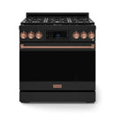 Gordon Ramsay by Thor Kitchen 3-Piece Appliance Package - 36-Inch Gas Range with Liquid Propane Kit, Tilt Panel, 36-Inch Refrigerator, and Dishwasher in Black with Rose Gold Trim