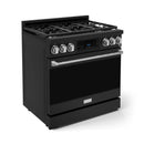 Gordon Ramsay by Thor Kitchen 3-Piece Appliance Package - 36-Inch Gas Range with Liquid Propane Kit, Tilt Panel, 36-Inch Refrigerator, and Dishwasher in Black with Stainless Steel Trim