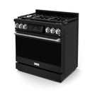 Gordon Ramsay by Thor Kitchen 3-Piece Appliance Package - 36-Inch Gas Range with Liquid Propane Kit, Tilt Panel, 36-Inch Refrigerator, and Dishwasher in Black with Stainless Steel Trim