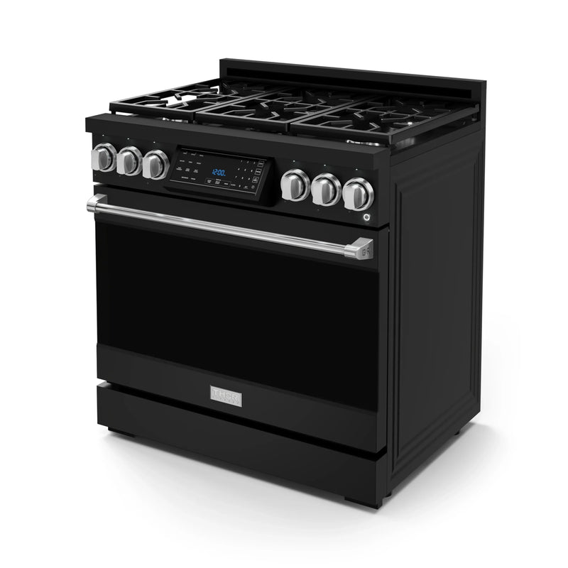 Thor Kitchen Gordon Ramsay Series 36-Inch Professional Gas Range with Tilt Panel Touch Control in Black with Stainless Steel Trim (RSG36B-SS)