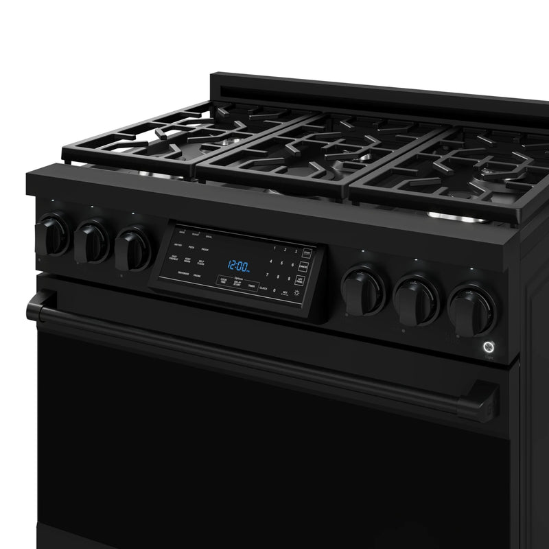 Gordon Ramsay by Thor Kitchen 3-Piece Appliance Package - 36-Inch Gas Range with Liquid Propane Kit, Tilt Panel, 36-Inch Refrigerator, and Dishwasher in Black
