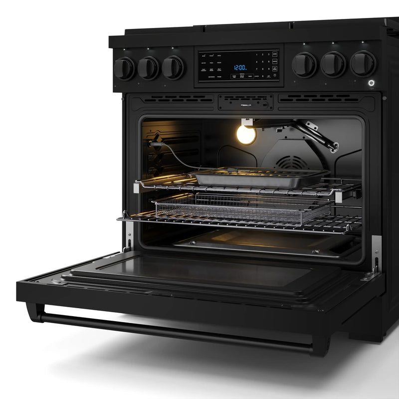 Gordon Ramsay by Thor Kitchen 3-Piece Appliance Package - 36-Inch Gas Range with Liquid Propane Kit, Tilt Panel, 36-Inch Refrigerator, and Dishwasher in Black