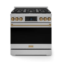 Gordon Ramsay by Thor Kitchen 36-Inch Professional Natural Gas Range with Tilt Panel Touch Control and 6.0 Cu. Ft. Self Clean Oven in Stainless Steel with Bronze Trim (RSG36-BRZ)