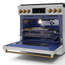 Gordon Ramsay by Thor Kitchen 3-Piece Appliance Package - 36-Inch Gas Range with Liquid Propane Kit, Tilt Panel, 36-Inch Refrigerator, and Dishwasher in Stainless Steel with Bronze Trim