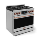Gordon Ramsay by Thor Kitchen 3-Piece Appliance Package - 36-Inch Gas Range with Liquid Propane Kit, Tilt Panel, 36-Inch Refrigerator, and Dishwasher in Stainless Steel with Rose Gold Trim