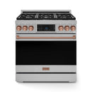Gordon Ramsay by Thor Kitchen 3-Piece Appliance Package - 36-Inch Gas Range with Liquid Propane Kit, Tilt Panel, 36-Inch Refrigerator, and Dishwasher in Stainless Steel with Rose Gold Trim
