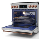 Gordon Ramsay by Thor Kitchen 3-Piece Appliance Package - 36-Inch Gas Range with Liquid Propane Kit, Tilt Panel, 36-Inch Refrigerator, and Dishwasher in Stainless Steel with Rose Gold Trim