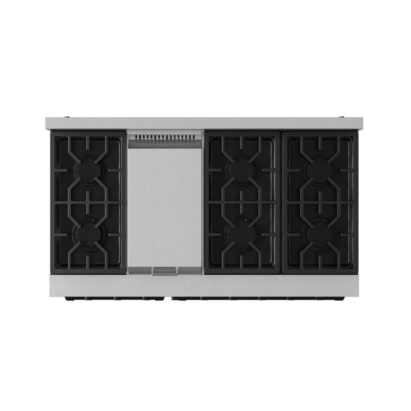 Gordon Ramsay by Thor Kitchen 3-Piece Appliance Package - 48-Inch Gas Range with Double Oven, 36-Inch Refrigerator, and Dishwasher in Stainless Steel with Black Trim