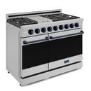 Gordon Ramsay by Thor Kitchen 3-Piece Appliance Package - 48-Inch Gas Range with Liquid Propane Kit with Double Oven, 36-Inch Refrigerator, and Dishwasher in Stainless Steel with Blue Trim