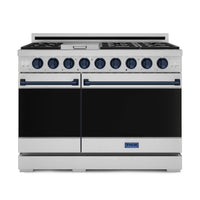 Gordon Ramsay by Thor Kitchen 48-Inch Professional Natural Gas Range with 6.8 Cu. Ft. Double Oven in Stainless Steel with Blue Trim (RSG48E-BLU)