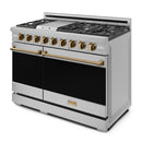 Gordon Ramsay by Thor Kitchen 3-Piece Appliance Package - 48-Inch Gas Range with Liquid Propane Kit with Double Oven, 36-Inch Refrigerator, and Dishwasher in Stainless Steel with Bronze Trim
