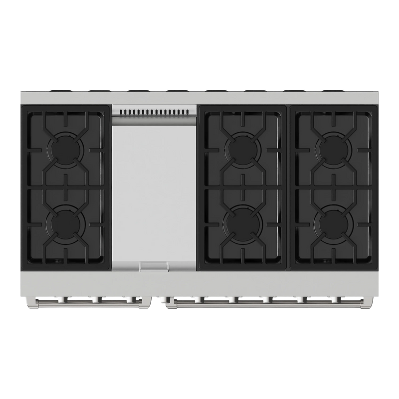 Gordon Ramsay by Thor Kitchen 3-Piece Appliance Package - 48-Inch Gas Range with Double Oven, 36-Inch Refrigerator, and Dishwasher in Stainless Steel