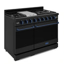 Gordon Ramsay by Thor Kitchen 3-Piece Appliance Package - 48-Inch Gas Range with Double Oven, 36-Inch Refrigerator, and Dishwasher in Black with Blue Trim