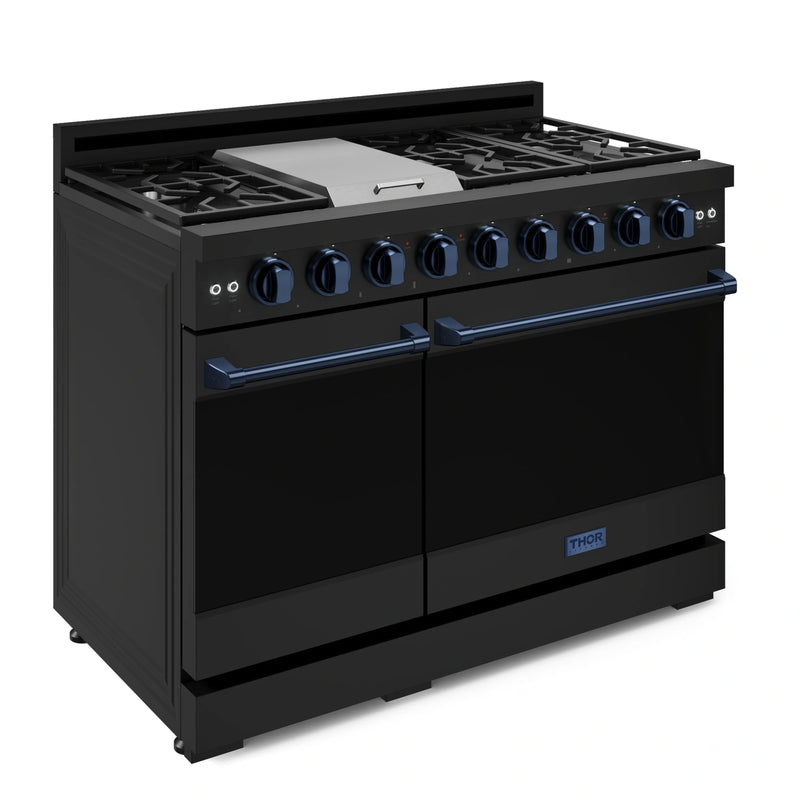 Gordon Ramsay by Thor Kitchen 48-Inch Professional Natural Gas Range with Double Oven in Black with Navy Blue Trim (RSG48EB-BLU)