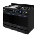 Gordon Ramsay by Thor Kitchen 3-Piece Appliance Package - 48-Inch Gas Range with Liquid Propane Kit with Double Oven, 36-Inch Refrigerator, and Dishwasher in Black with Blue Trim