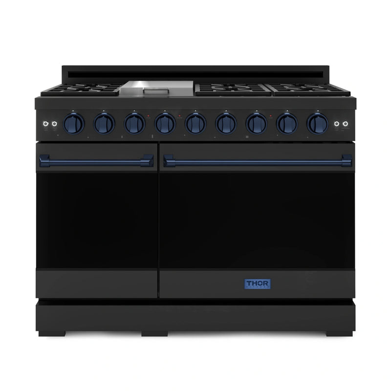 Gordon Ramsay by Thor Kitchen 48-Inch Professional Natural Gas Range with Double Oven in Black with Navy Blue Trim (RSG48EB-BLU)