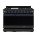 Gordon Ramsay by Thor Kitchen 3-Piece Appliance Package - 48-Inch Gas Range with Liquid Propane Kit with Double Oven, 36-Inch Refrigerator, and Dishwasher in Black with Blue Trim