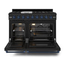 Gordon Ramsay by Thor Kitchen 3-Piece Appliance Package - 48-Inch Gas Range with Liquid Propane Kit with Double Oven, 36-Inch Refrigerator, and Dishwasher in Black with Blue Trim