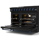 Gordon Ramsay by Thor Kitchen 3-Piece Appliance Package - 48-Inch Gas Range with Liquid Propane Kit with Double Oven, 36-Inch Refrigerator, and Dishwasher in Black with Blue Trim