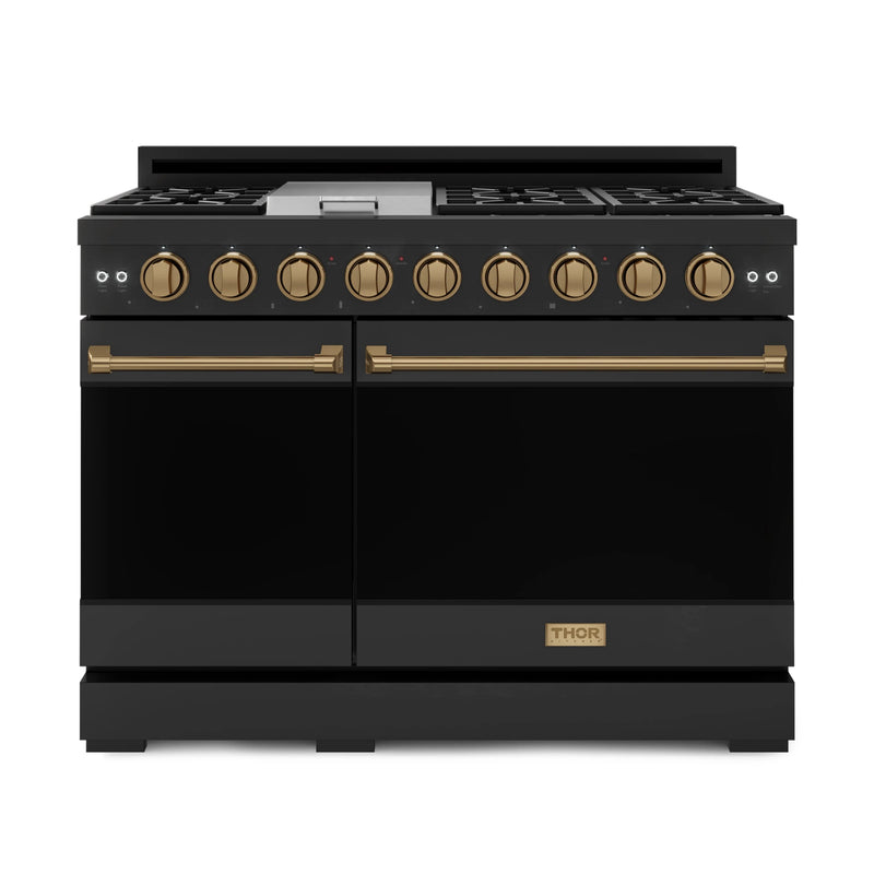 Thor Kitchen Gordon Ramsay Series 48-Inch Professional Natural Gas Range with Double Oven in Black with Bronze Trim (RSG48EB-BRZ)